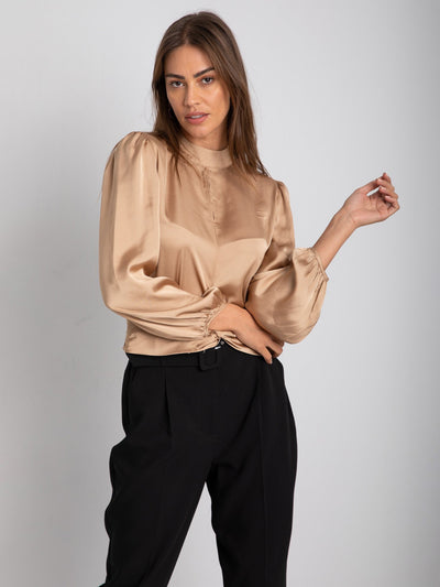 Balloon Sleeve Blouse - Front Knotted