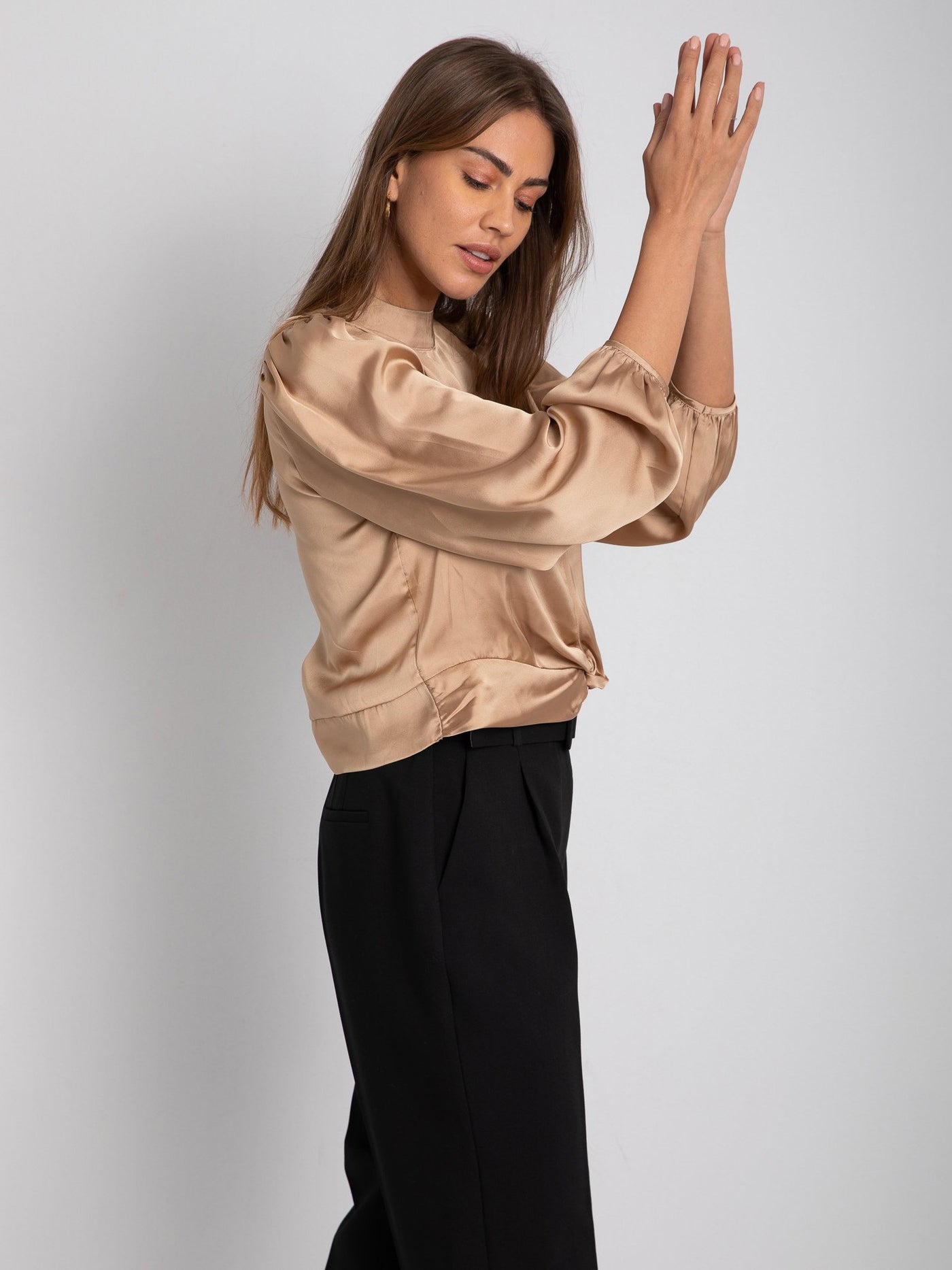 Balloon Sleeve Blouse - Front Knotted