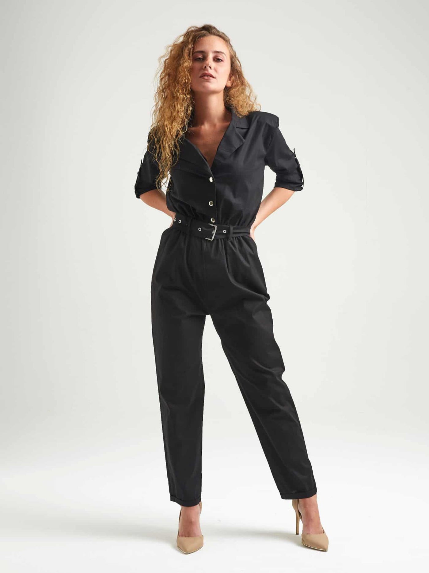 Belted Jumpsuit - Long Sleeve