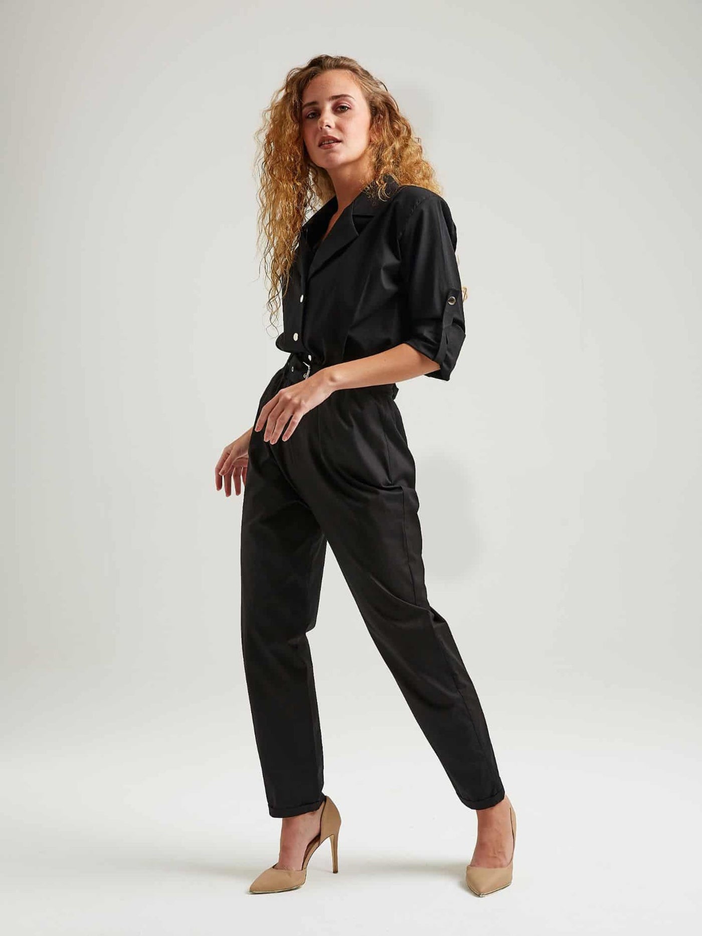 Belted Jumpsuit - Long Sleeve
