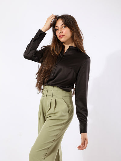 Blouse - Long Sleeves - Partial Button Placket