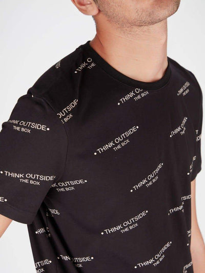 OR T-Shirts Black / S All Over Text Print Think Outside the Box T-Shirt