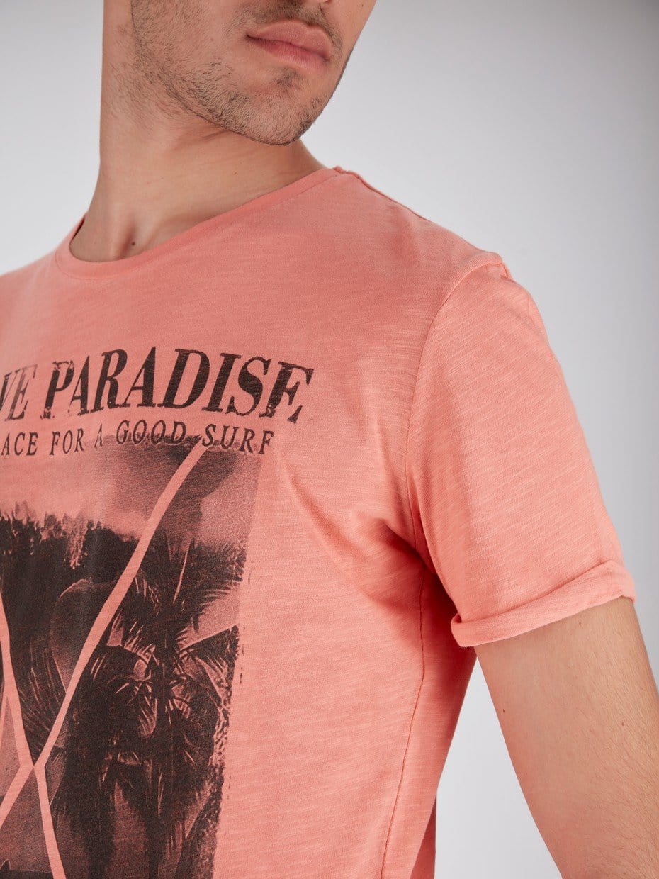 OR T-Shirts Apricot / L Paradise Front Print Roll-Up Short Sleeve T-Shirt