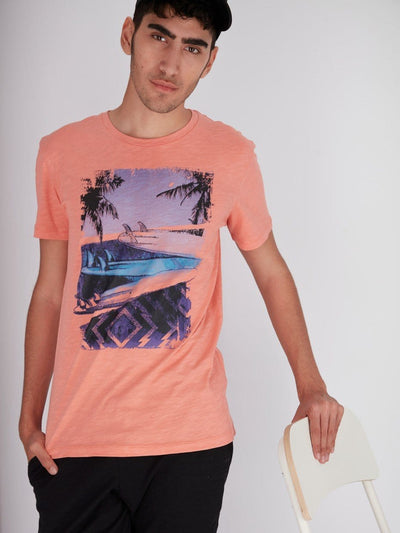 OR T-Shirts APRICOT / S Hawaii Front Print Short Sleeve T-Shirt