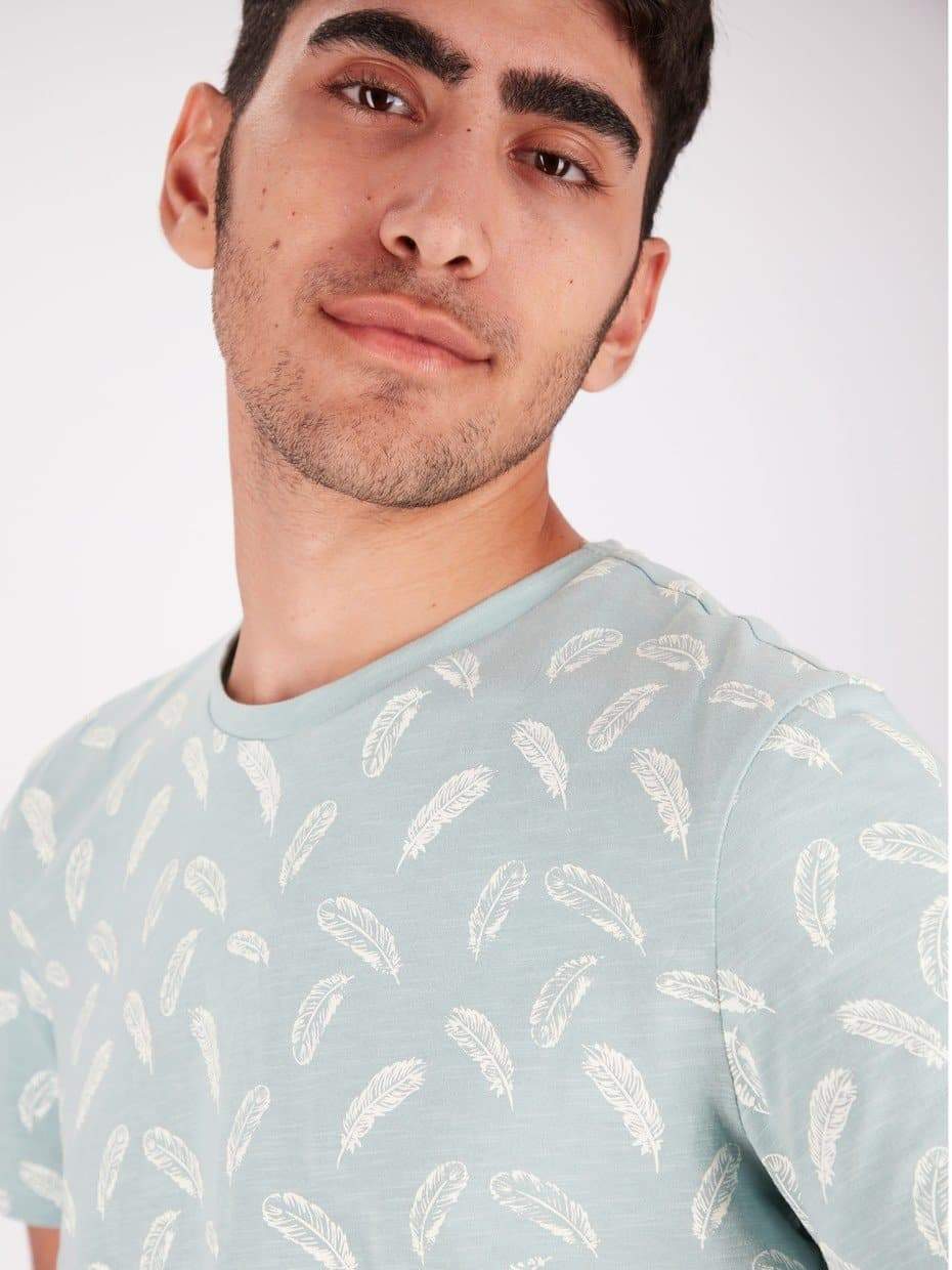 OR T-Shirts Pale Blue / S All-Over Feather Print T-Shirt