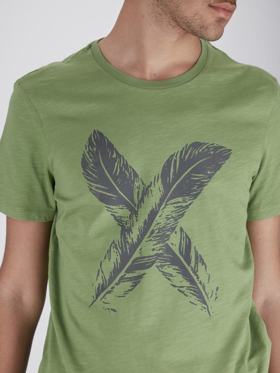 OR T-Shirts Green / S Feather Front Print T-Shirt