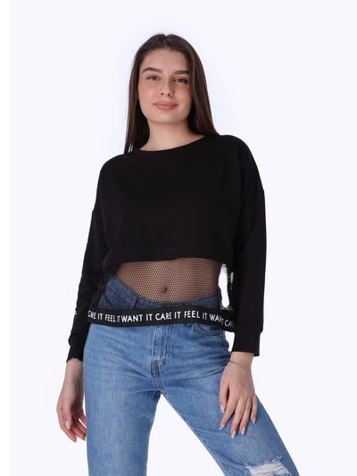 Cropped Sweatshirt - Net Hem