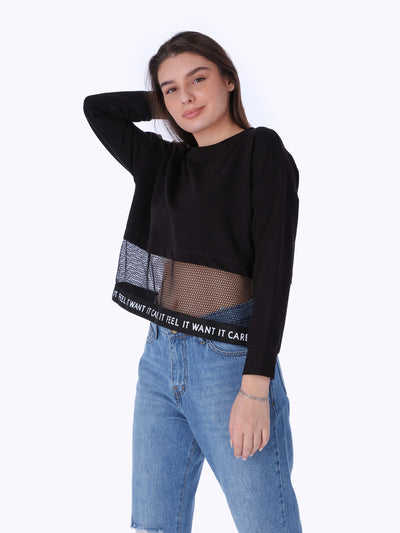 Cropped Sweatshirt - Net Hem