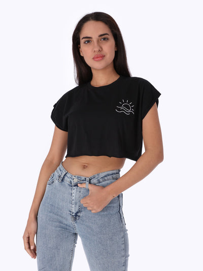 Cropped T-Shirt - Chest Print