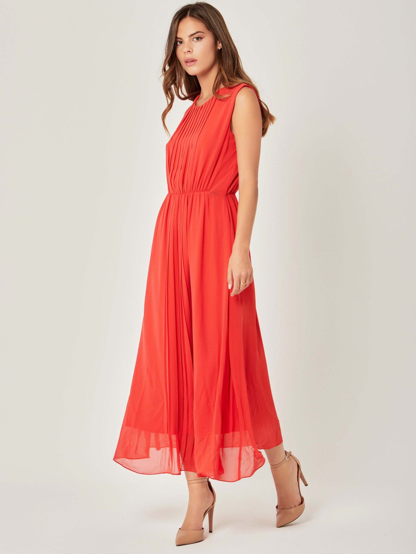 Dress - Maxi Length - Front Pleated