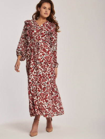 Dress - Paisley Pattern - Ruffled Sleeves