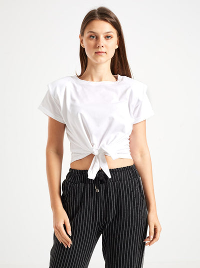 Front Tie Tee - Structured - White