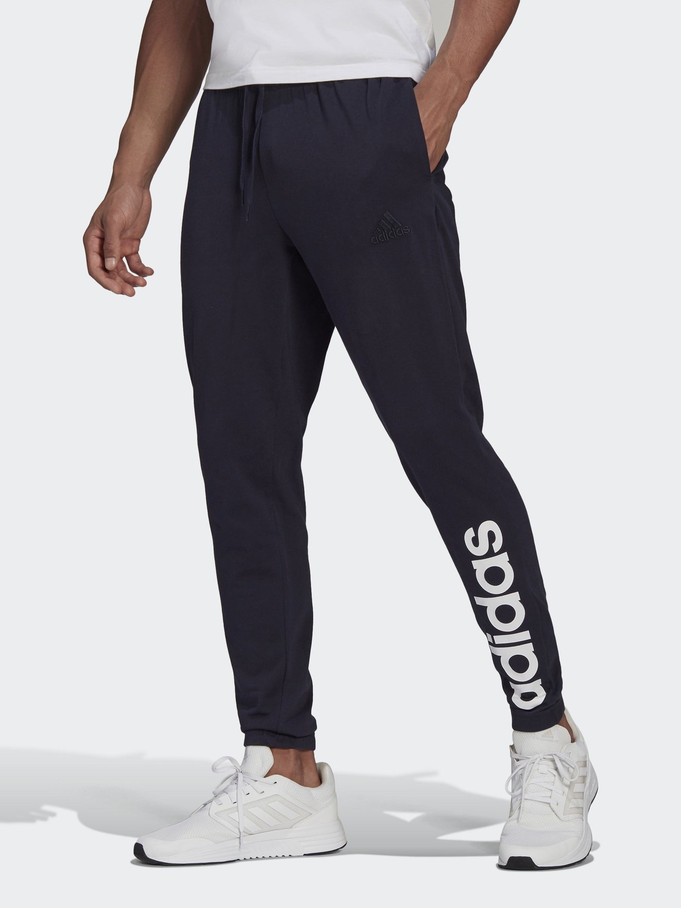 adidas Men's Essentials Single Jersey Tapered Elastic Cuff Logo Pants- GK8828
