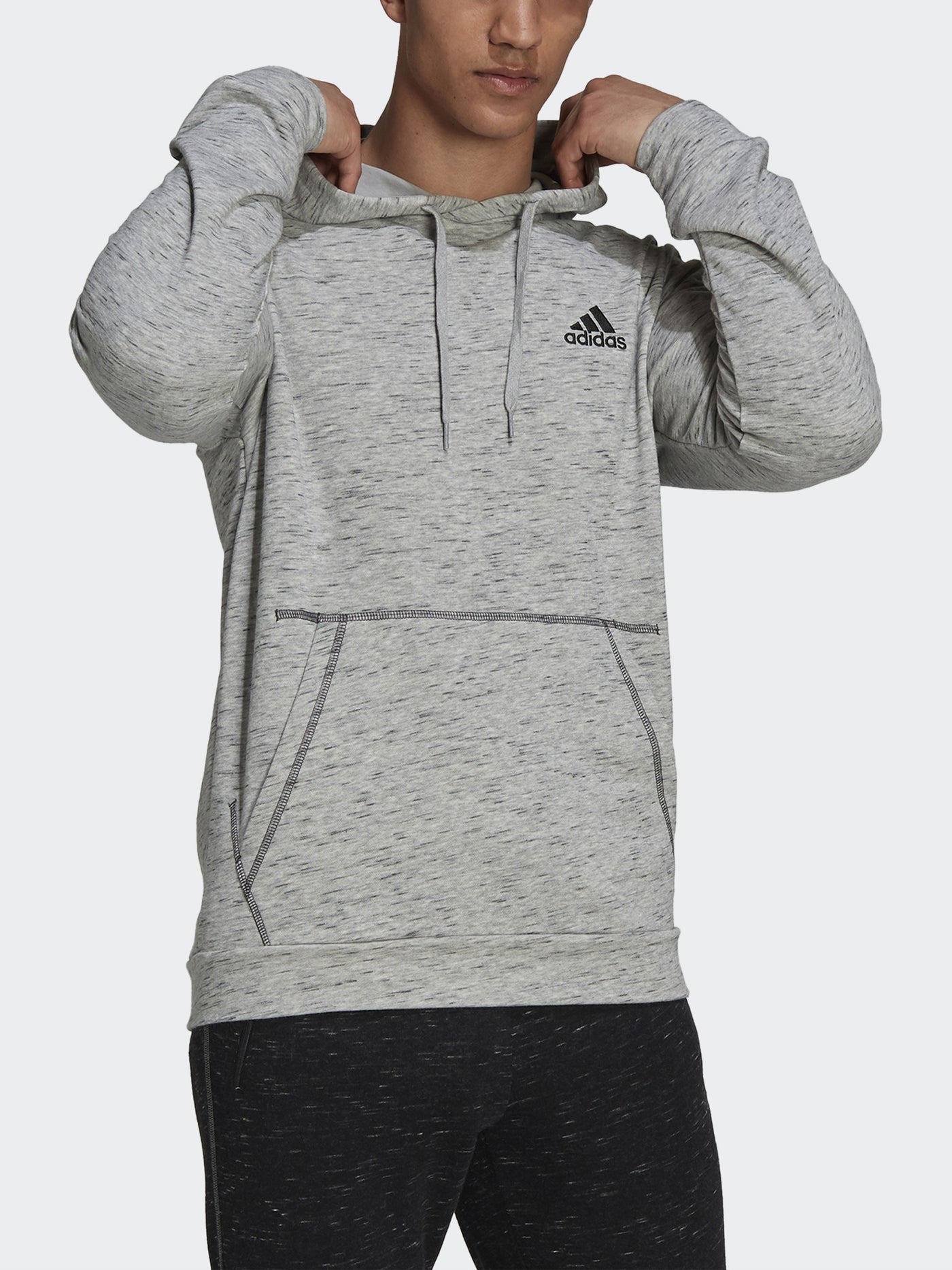 adidas Mens Essentials Mélange Embroidered Small Logo Hoodie- GK8973