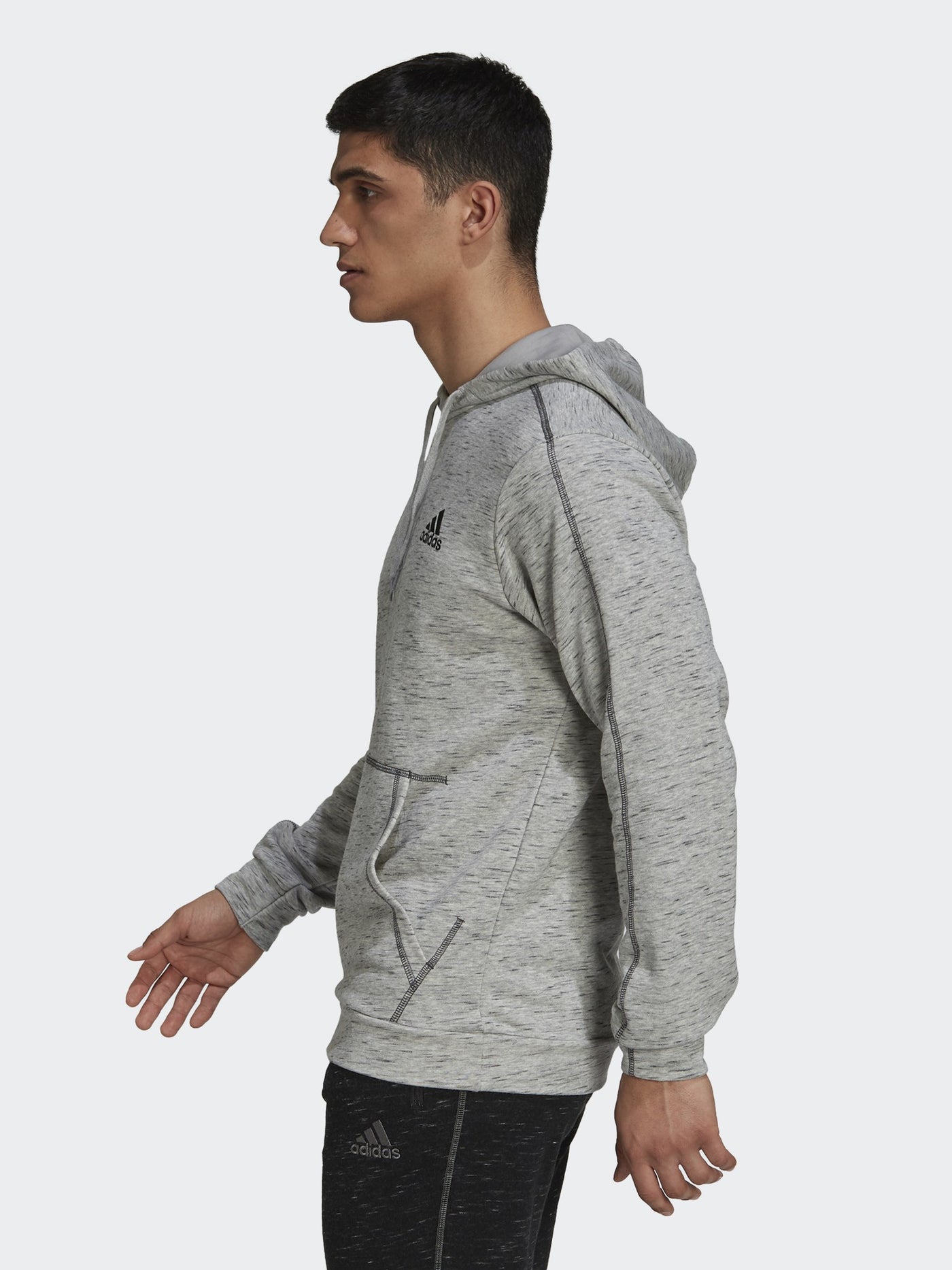 adidas Mens Essentials Mélange Embroidered Small Logo Hoodie- GK8973
