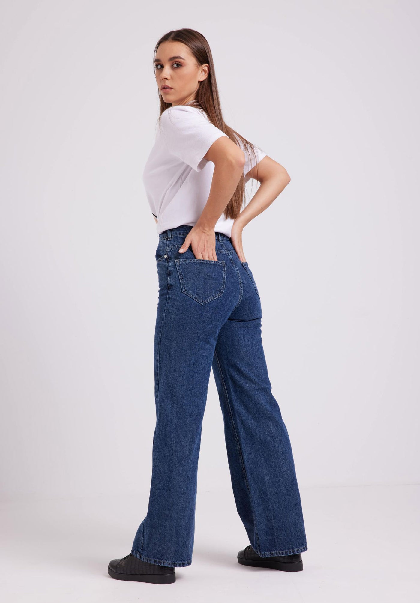 Jeans Pants - Mid Rise - Wide Leg - Blue