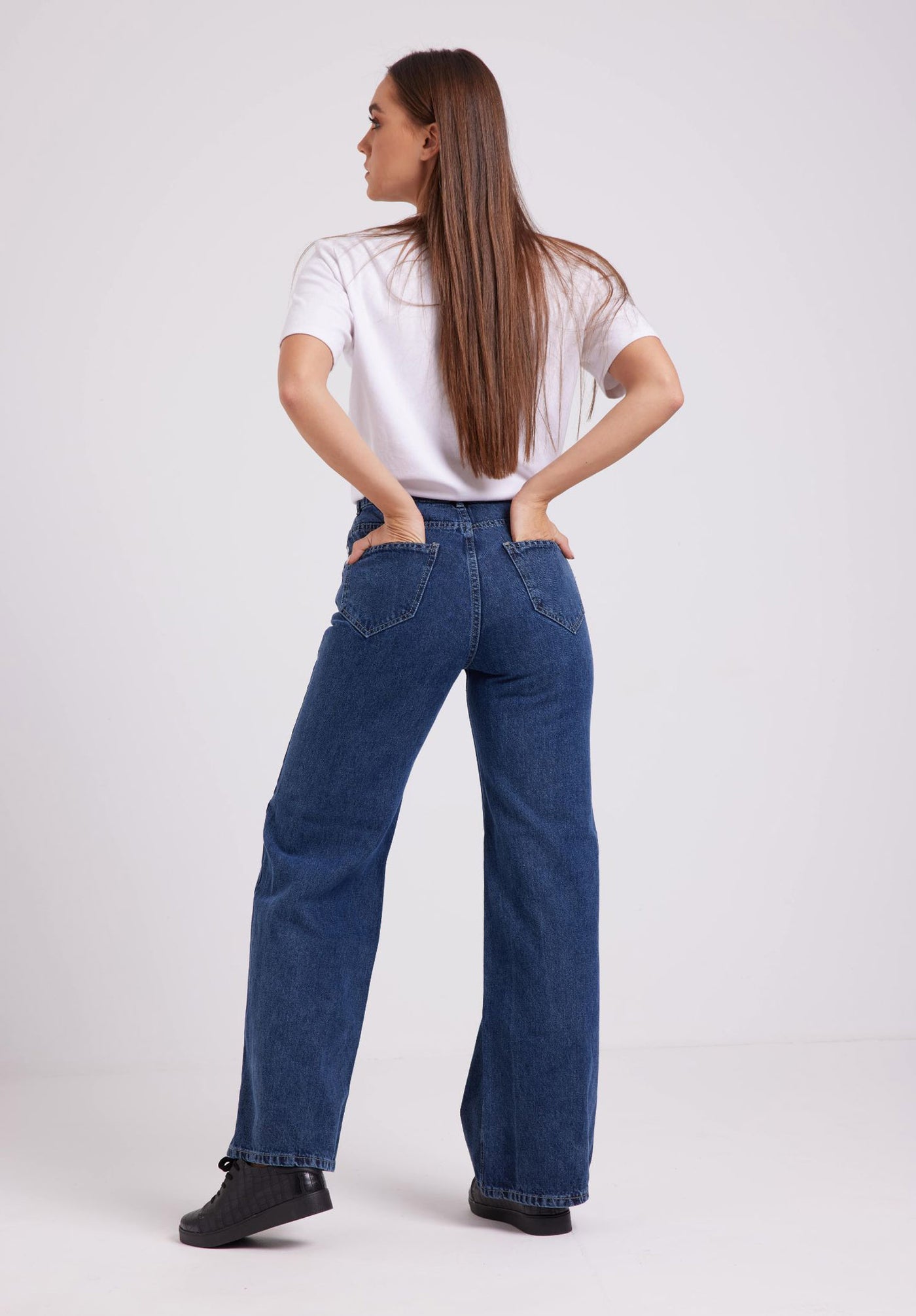 Jeans Pants - Mid Rise - Wide Leg - Blue