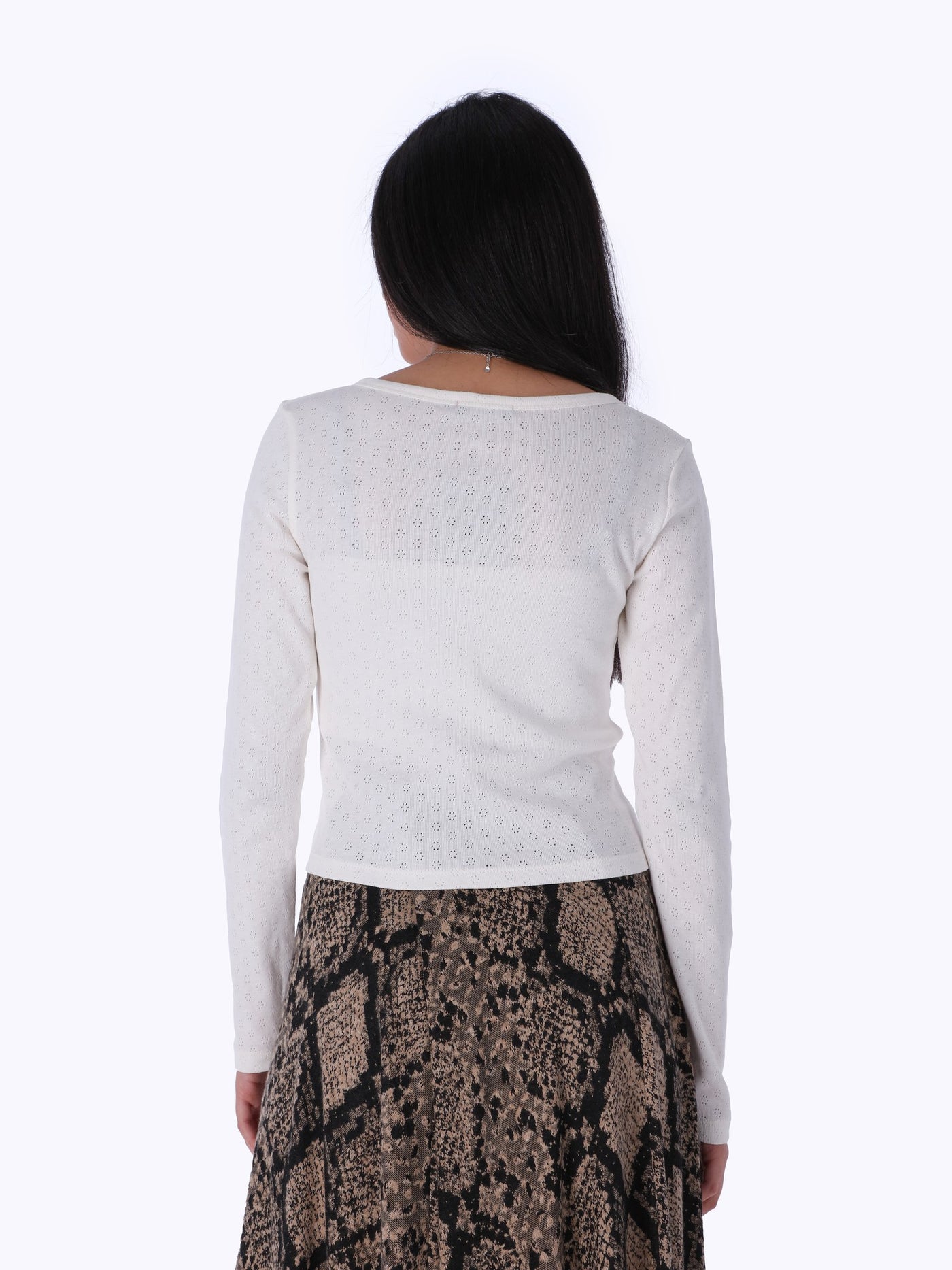 Knitted Pointelle Cardigan - Long Sleeves