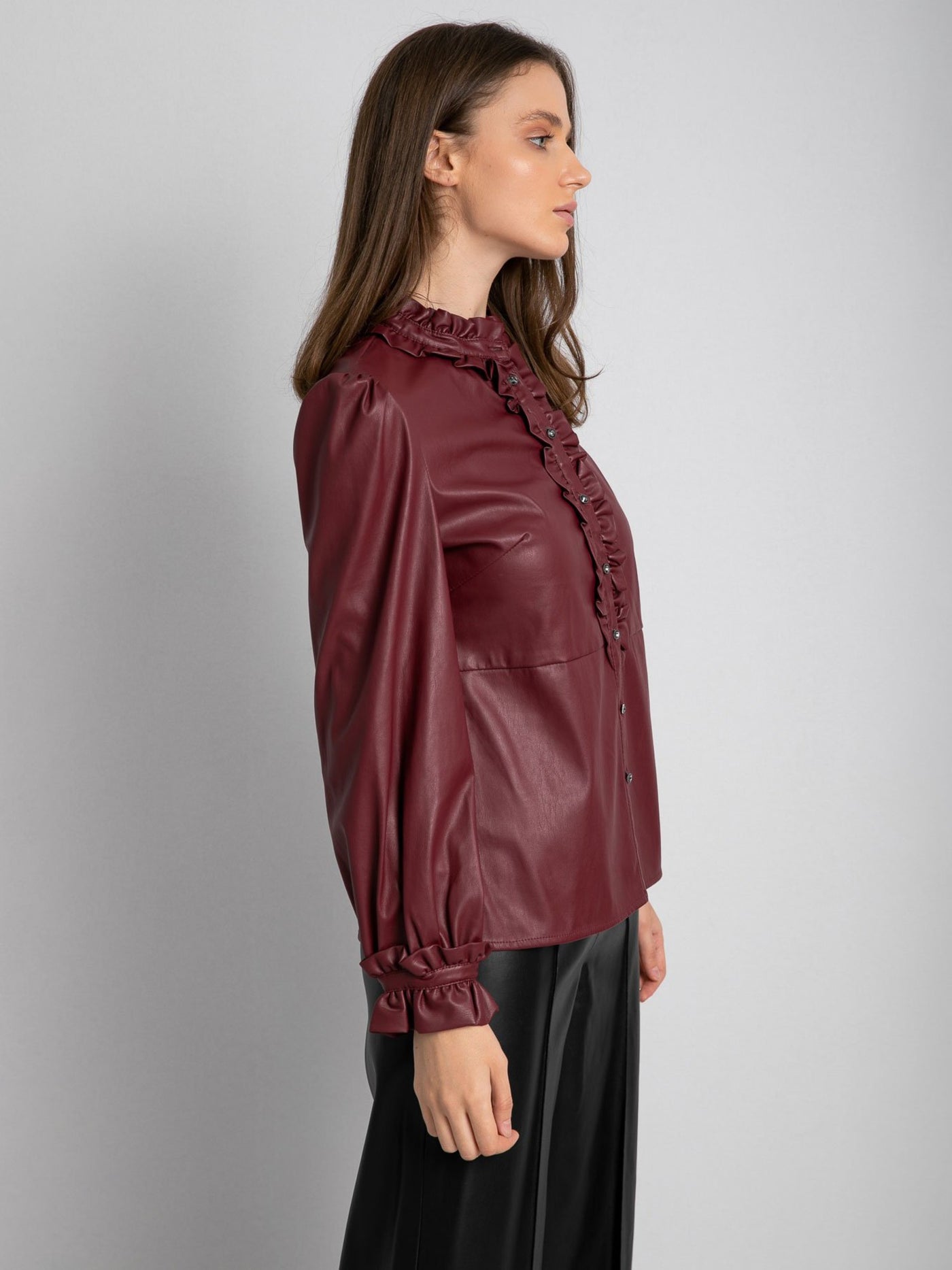 Leather Blouse - Front Ruffles