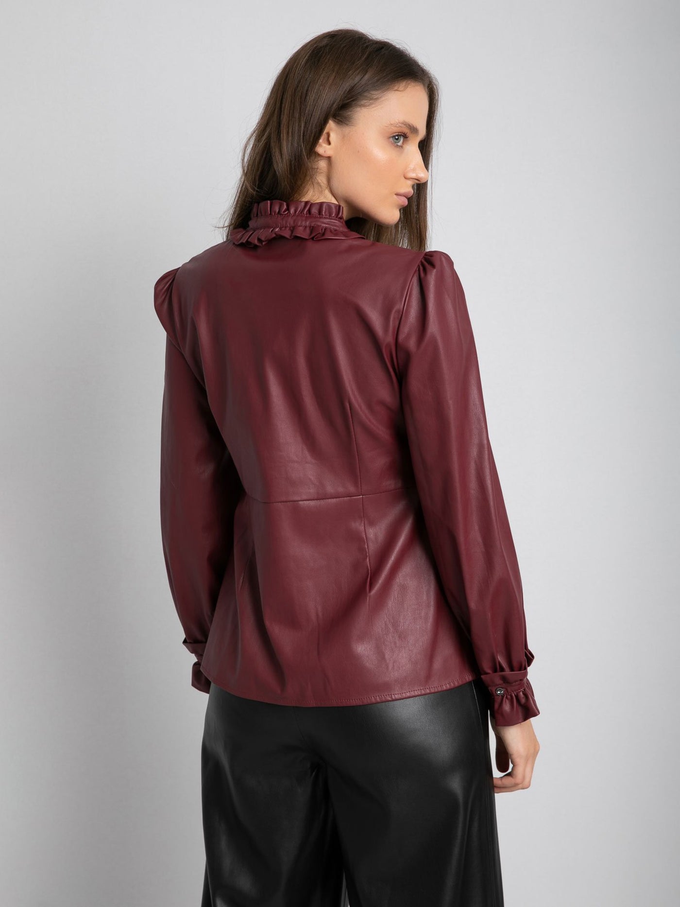 Leather Blouse - Front Ruffles