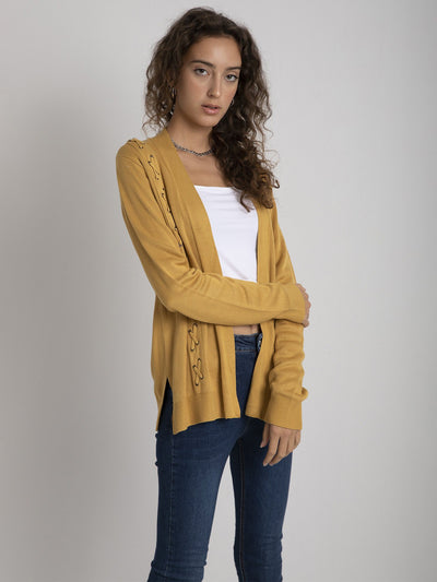 Open Cardigan with Eyelets Detail