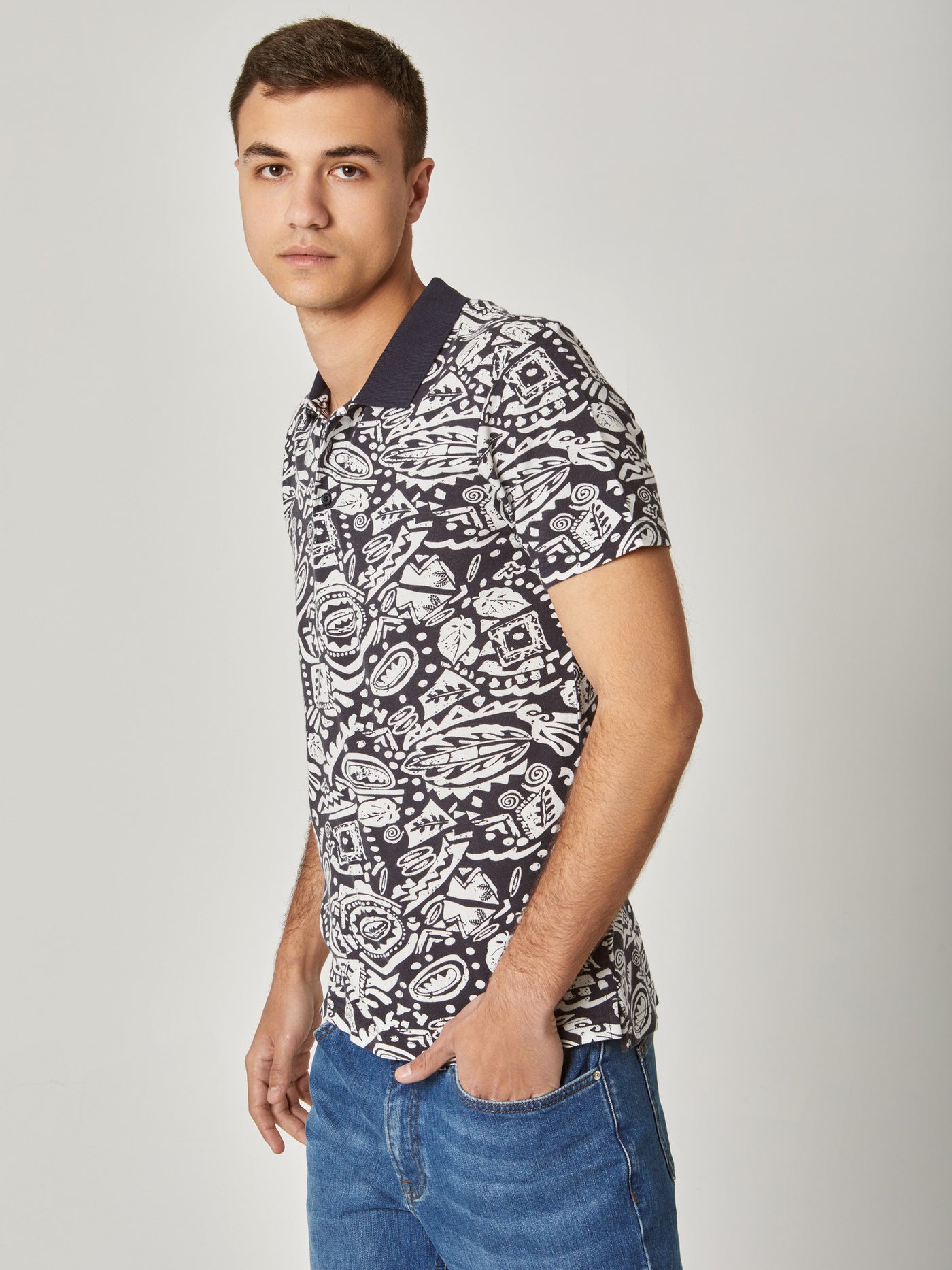 Polo Shirt - All-Over Print - Contrasting Collar
