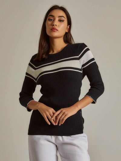 Pullover - Bi-Toned - Knitted