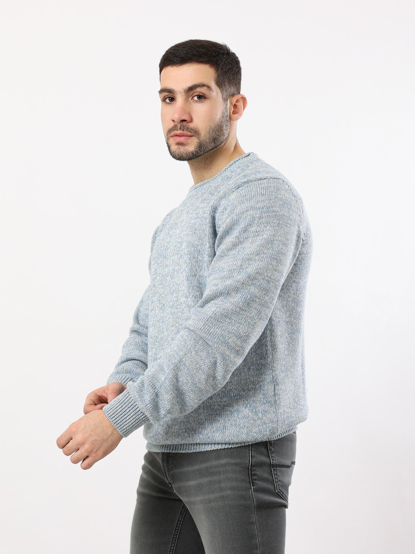Pullover - Cuffed Sleeves - Knitted