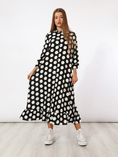 Shirt Dress - Polka Dot - Maxi Length