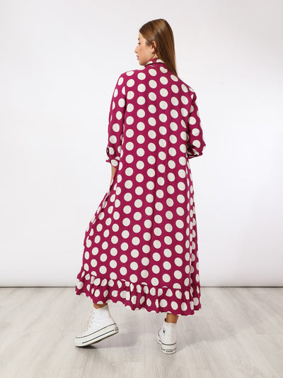 Shirt Dress - Polka Dot - Maxi Length