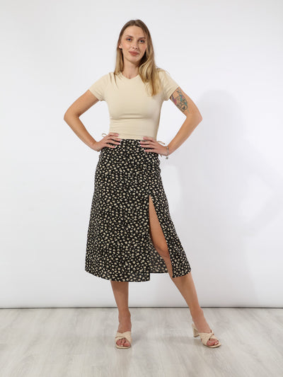 Skirt - Floral Print - Front Slit