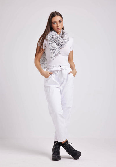 Slouchy Belted Jeans - Paperbag Waist - White