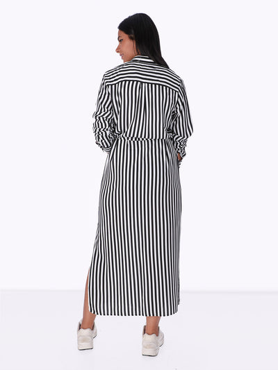 Striped Dress - Maxi Length - Side Slit