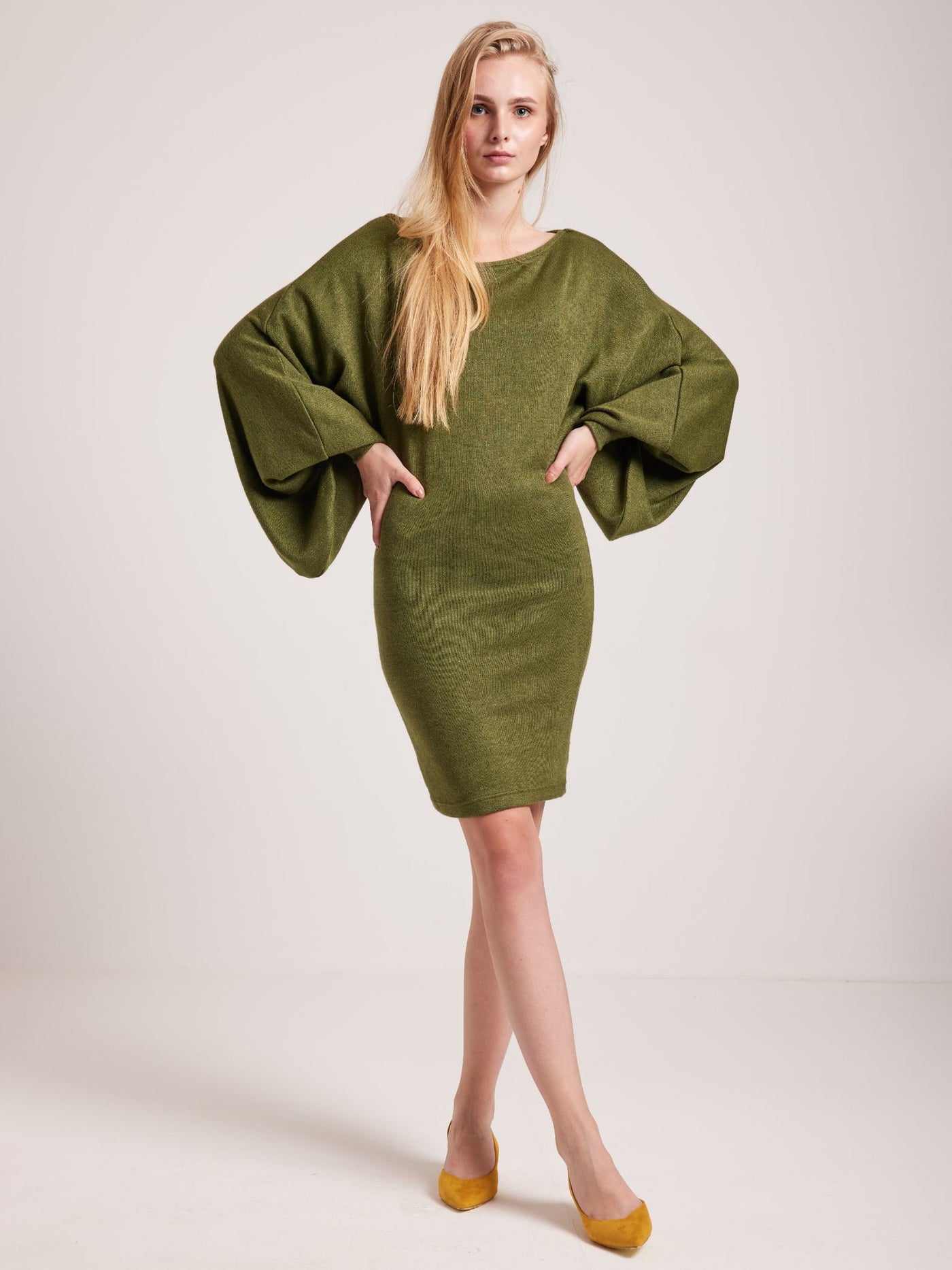 بلوفر فستان - أكمام بالون - أخضر