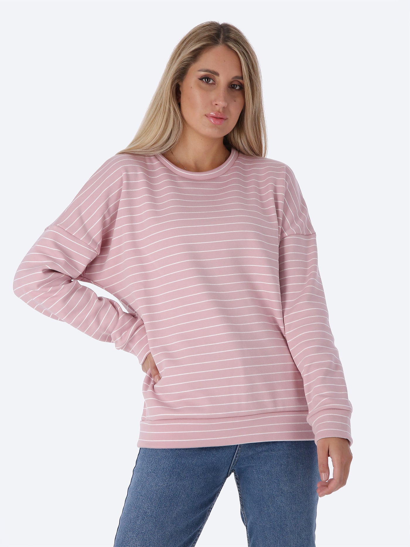 Sweatshirt - Striped - Round Neck