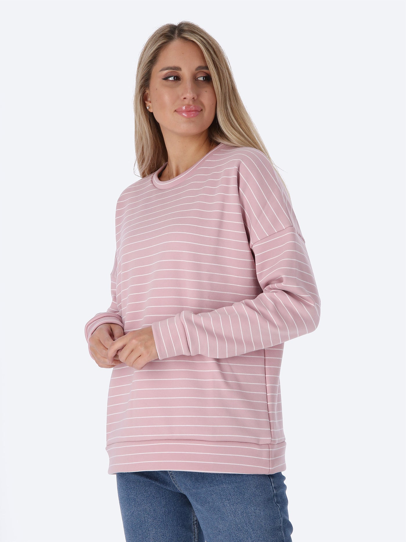 Sweatshirt - Striped - Round Neck