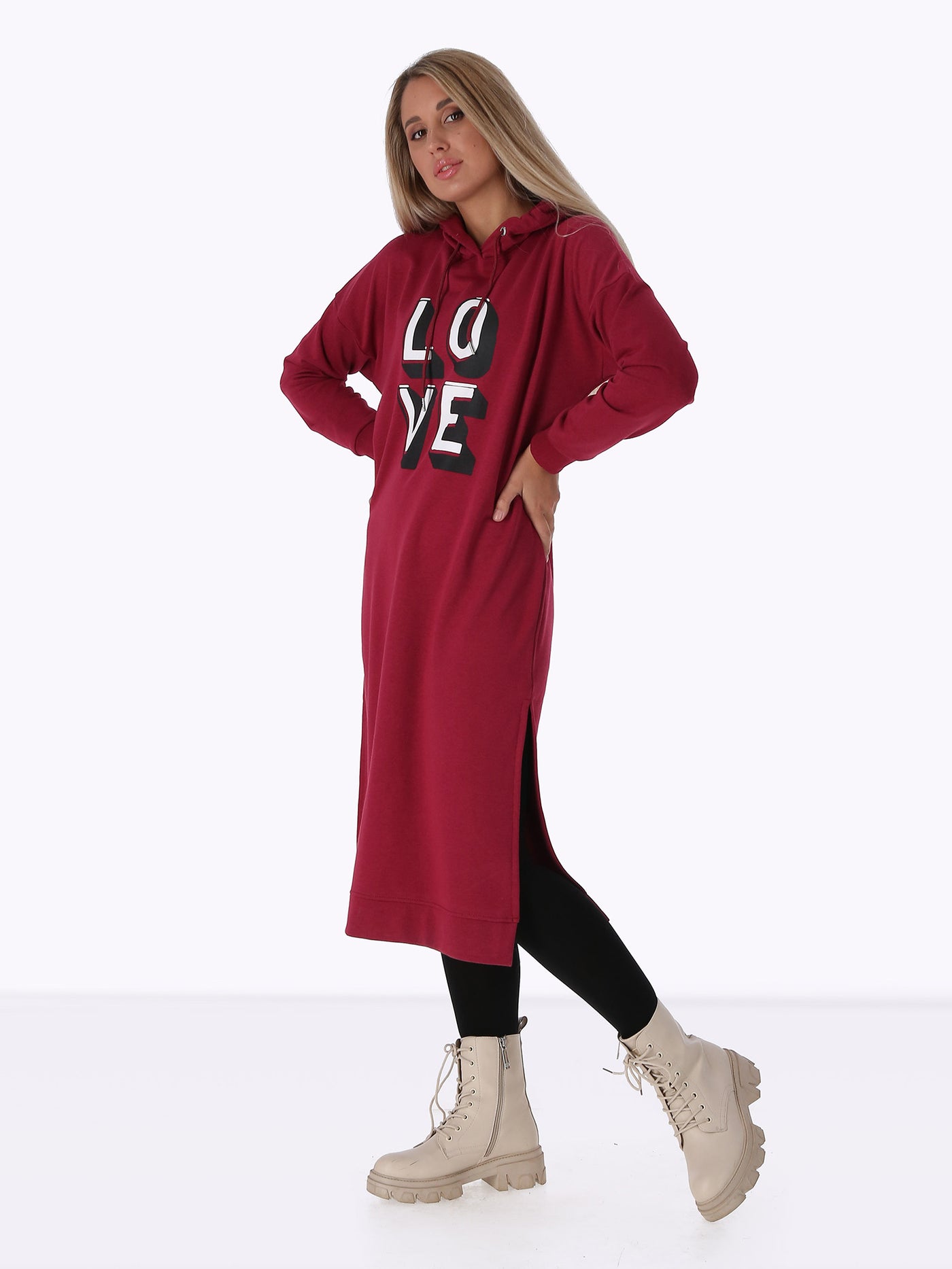 Sweatshirt Dress - "Love" - Hooded
