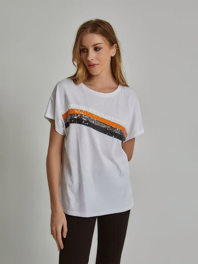 T-Shirt - Sequin Embroidery - Tri-Toned