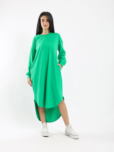 T-Shirt Dress - Long Sleeves - High Low Design