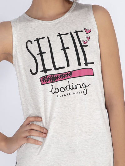 OR Tops & Blouses Pale White / S Front Text Print 'Selfie Loading Please Wait' Sleeveless Top
