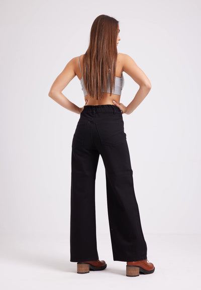 Wide Leg Jeans - Exposed Button Fly - Black