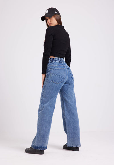 Wide Leg Jeans - Exposed Button Fly - Light Blue