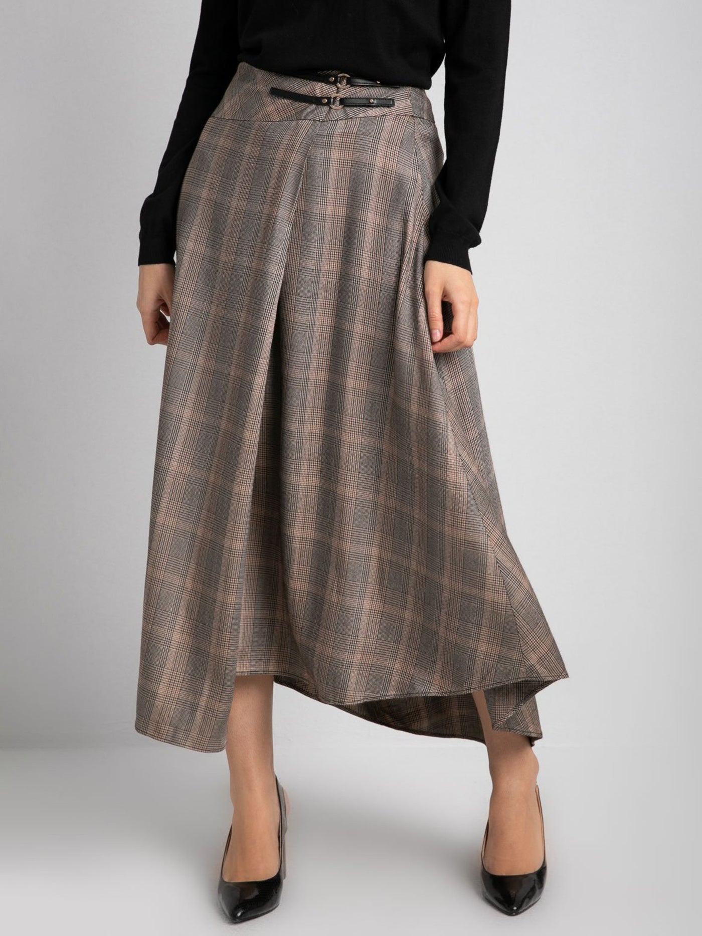 Wrap Skirt - Checkered - Asymmetric Hem
