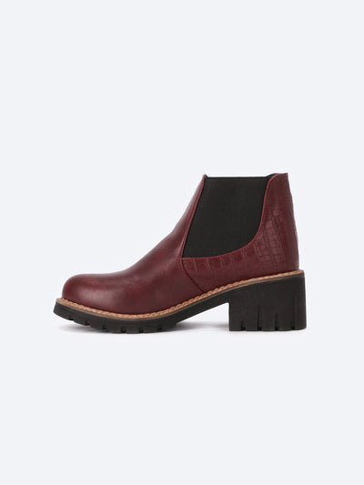 Ankle Boots - Contrast Panel - Mid Heel