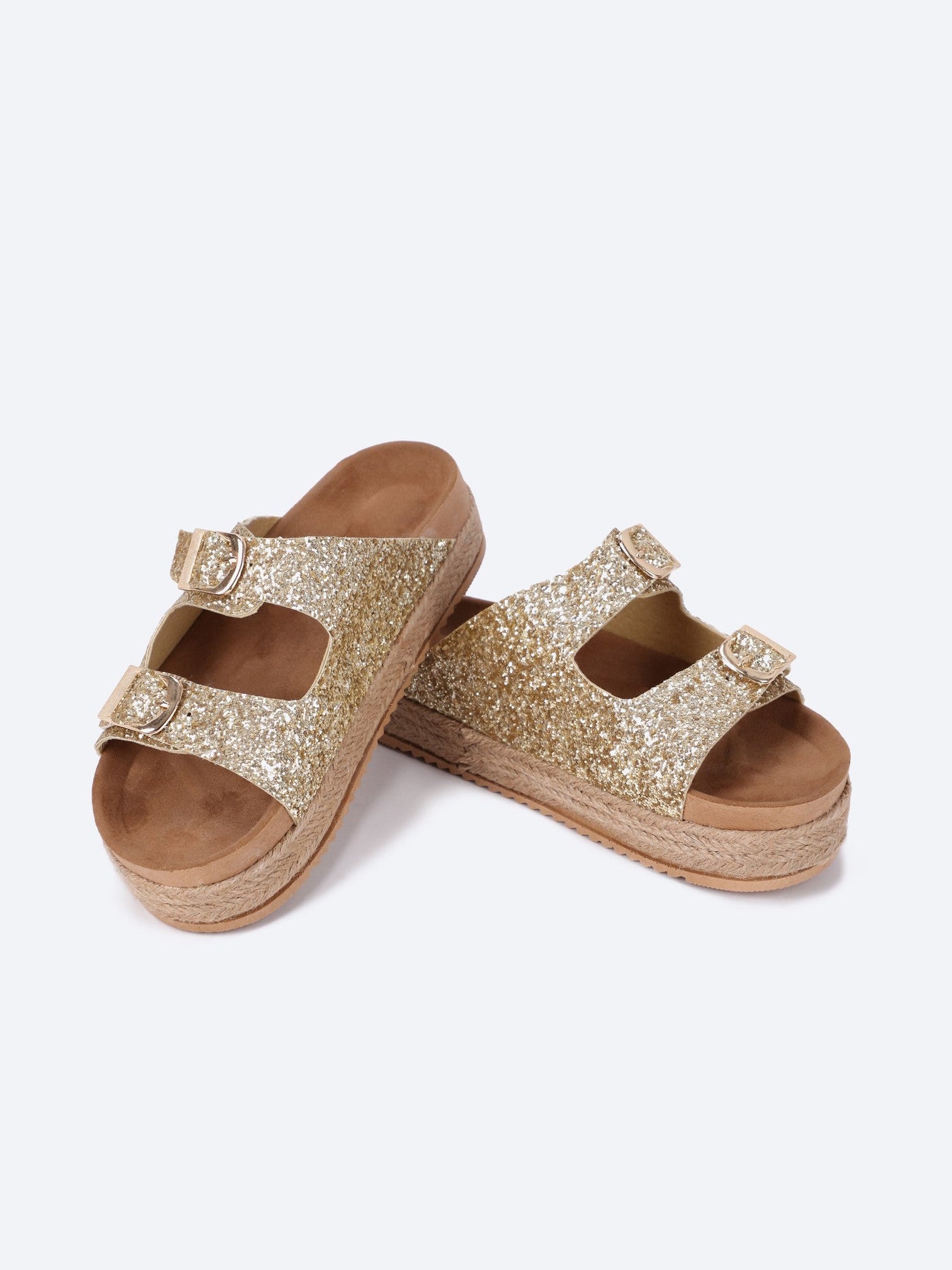 Zahwa Women's Glitter Double Buckle Strap Sandals
