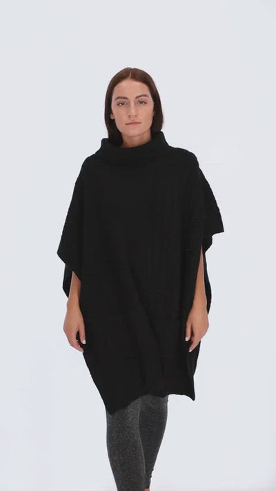 Poncho Knitwear with Braided Texture