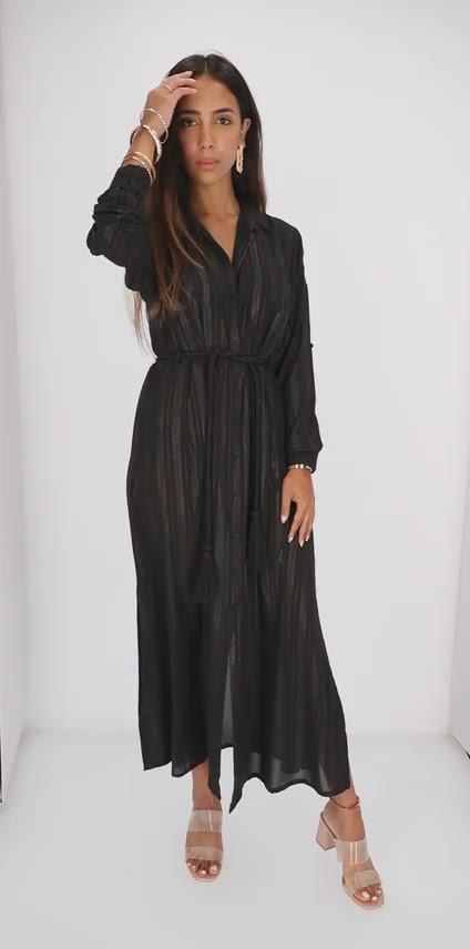 Maxi Dress with Vertical Glossy Stripes