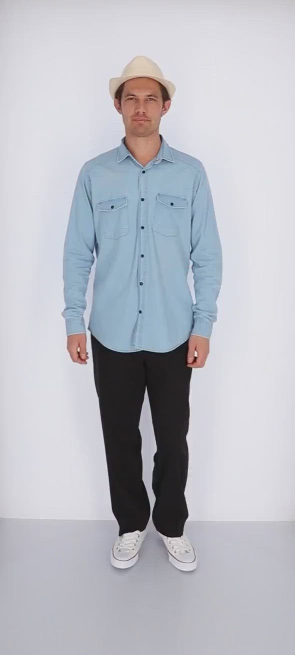 Long Sleeve Denim Shirt with Chest Pockets