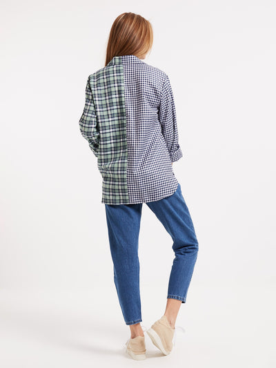 OPIO Women's Two-Tone Asymmetric Pattern Shirt