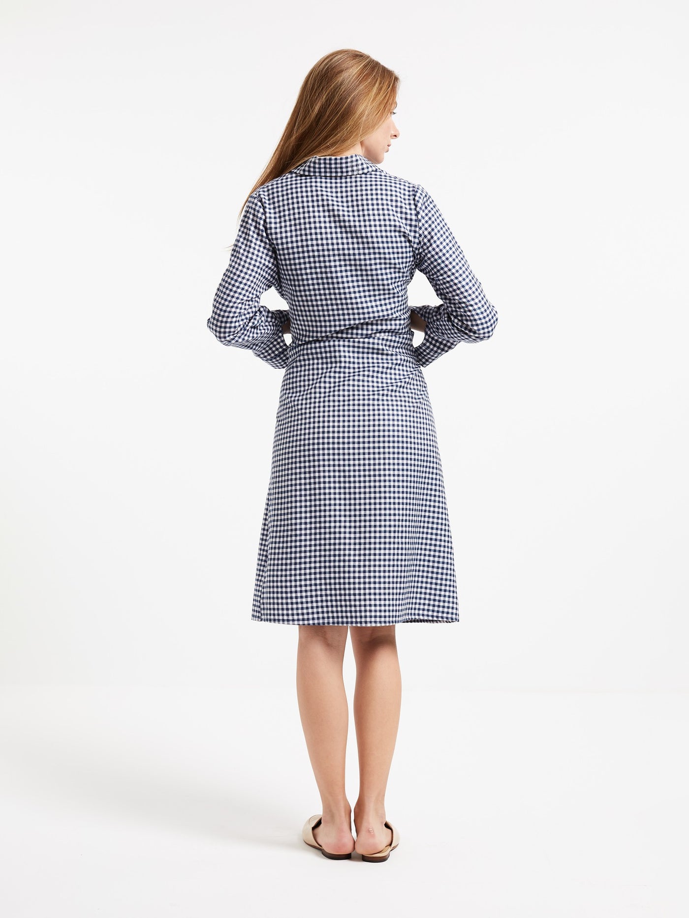 OPIO Women's Midi Checkered Tie Front Shirt Dress